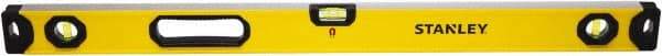 Stanley - Magnetic 48" Long 3 Vial Box Beam Level - Aluminum, Yellow, 1 Level & 2 Plumb Vials - USA Tool & Supply