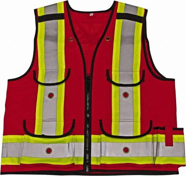 Viking - Size XL High Visibility Red Solid Surveyor's Vest - 47" Chest, CSA Z96-09 Class 1, Level 2, Zipper Closure, 8 Pockets, Nylon - USA Tool & Supply