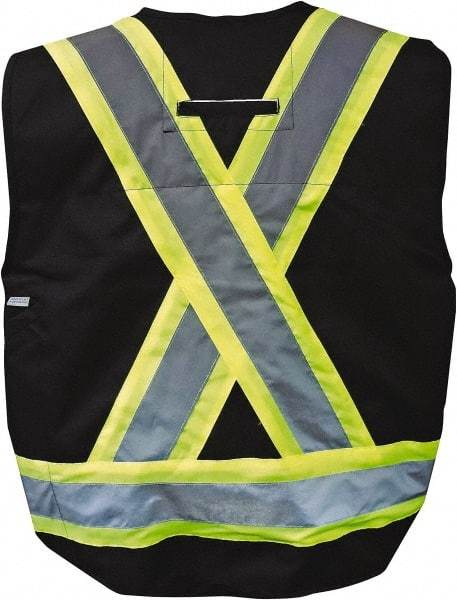 Viking - Size L Flame Resistant/Retardant Black Solid Surveyor's Vest - 43" Chest, ASTM F2302-08, CSA Z96-09 Class 1, Level FR, Snaps Closure, 8 Pockets, Polyester - USA Tool & Supply