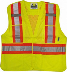 Viking - Size 4X/5XL High Visibility Lime Mesh Breakaway Vest - 58 to 60" Chest, ANSI 107-2010 Class 2, Level 2, Hook & Loop Closure, 4 Pockets, Polyester - USA Tool & Supply