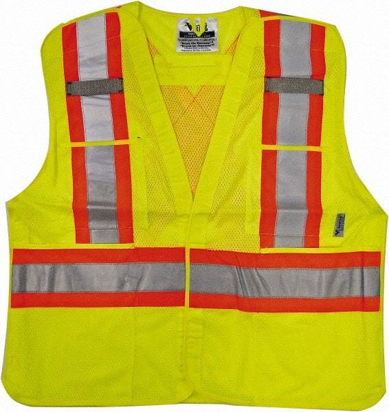 Viking - Size 2X/3XL High Visibility Lime Mesh Breakaway Vest - 51 to 55" Chest, ANSI 107-2010 Class 2, Level 2, Hook & Loop Closure, 4 Pockets, Polyester - USA Tool & Supply