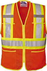 Viking - Size 2XL High Visibility Orange Mesh Public Safety Vest - 51" Chest, ANSI 107-2010 Class 2, Level 2, Zipper Closure, 4 Pockets, Polyester - USA Tool & Supply