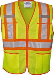 Viking - Size 4XL High Visibility Lime Mesh Public Safety Vest - 58" Chest, ANSI 107-2010 Class 2, Level 2, Zipper Closure, 4 Pockets, Polyester - USA Tool & Supply