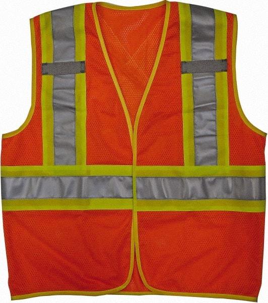 Viking - Size 4X/5XL High Visibility Orange Mesh Public Safety Vest - 58 to 60" Chest, ANSI 107-2010 Class 2, Level 2, Hook & Loop Closure, Polyester - USA Tool & Supply