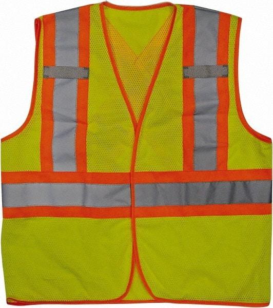 Viking - Size 2X/3XL High Visibility Lime Mesh Public Safety Vest - 51 to 55" Chest, ANSI 107-2010 Class 2, Level 2, Hook & Loop Closure, Polyester - USA Tool & Supply