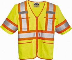 Viking - Size 4XL High Visibility Lime Mesh Public Safety Vest - 58" Chest, Zipper Closure, 4 Pockets, Polyester - USA Tool & Supply