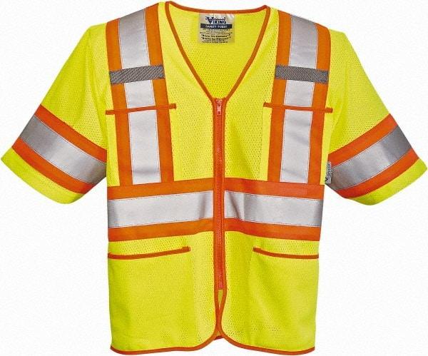 Viking - Size M High Visibility Lime Mesh Public Safety Vest - 40" Chest, Zipper Closure, 4 Pockets, Polyester - USA Tool & Supply