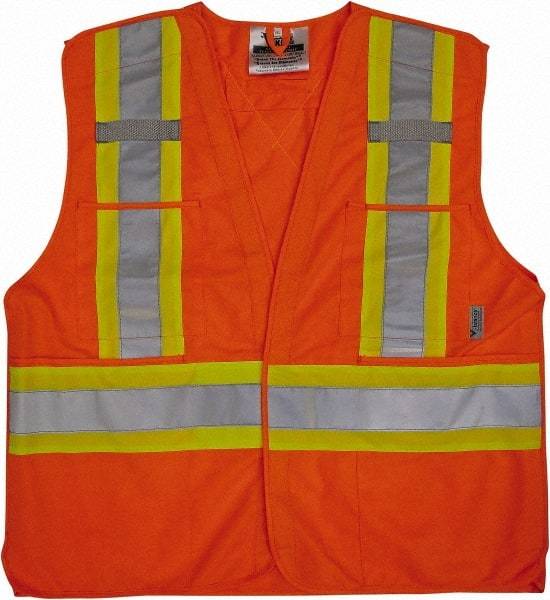 Viking - Size L/XL High Visibility Orange Solid Breakaway Vest - 43 to 47" Chest, Hook & Loop Closure, 4 Pockets, Polyester - USA Tool & Supply