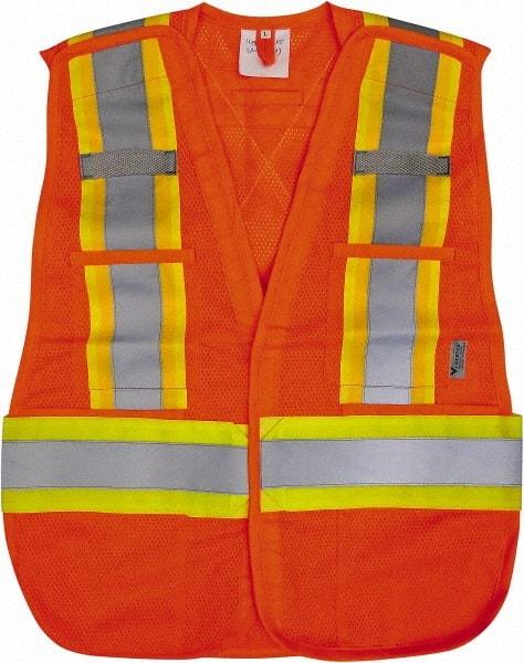 Viking - Size M High Visibility Orange Mesh Public Safety Vest - 40" Chest, Zipper Closure, 4 Pockets, Polyester - USA Tool & Supply