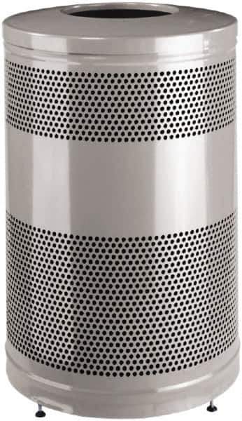 Rubbermaid - 51 Gal Silver Round Decorative Waste Receptacle With Top - Steel, 902mm High - USA Tool & Supply