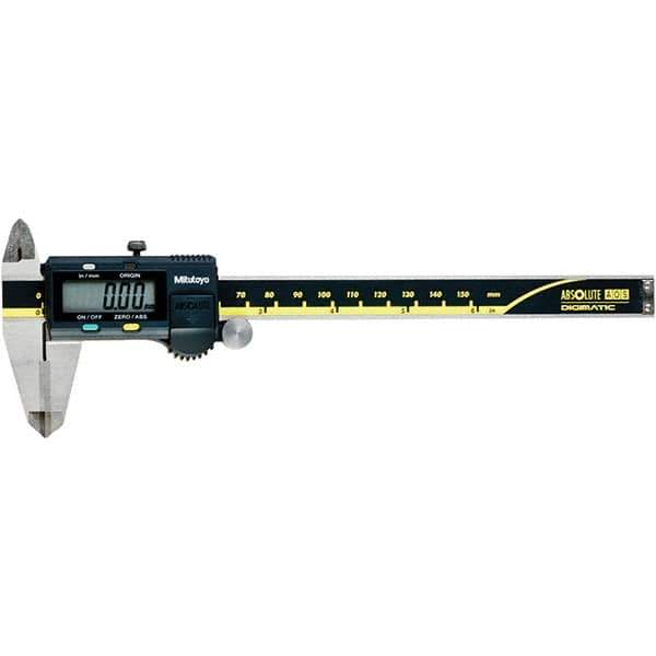 Mitutoyo - 0 to 6" Range 0.01mm Resolution, Electronic Caliper - Steel with 40mm Carbide-Tipped Jaws, 0.001" Accuracy - USA Tool & Supply