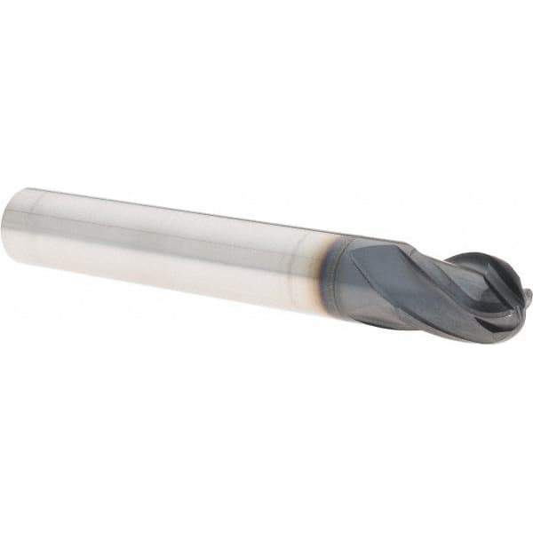 Iscar - 9mm Diam, 11mm LOC, 4 Flute Solid Carbide Ball End Mill - TiAlN Finish, Single End, 63mm OAL, 9mm Shank Diam, Spiral Flute - USA Tool & Supply