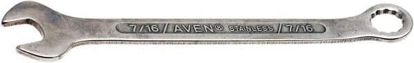 Aven - 7/16" 12 Point Combination Wrench - 6-1/16" OAL, Stainless Steel, Polished Finish - USA Tool & Supply