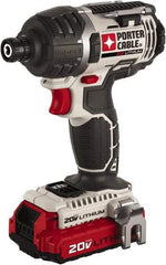 Porter-Cable - 20 Volt, 1/4" Drive, Cordless Impact Driver - Pistol Grip Handle, 2900 RPM, 2 Lithium-Ion Batteries Included - USA Tool & Supply