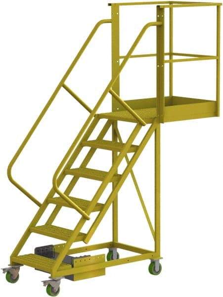 TRI-ARC - 102" 6 Step Configurable Cantilever Ladder - Unsupported, 300 Lb Capacity, 60" Platform Height, 30" Base Width x 82" Base Depth, Perforated Tread - USA Tool & Supply