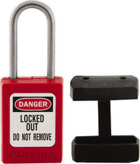 Master Lock - 1.52 Inch Long, Black, TPE Padlock Cover - Compatible with Lockout Padlock and 1/4 Inch Shackle Diameter, Use with S31, S32 and S33 - USA Tool & Supply
