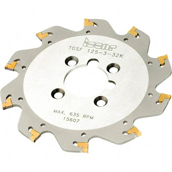 Iscar - Arbor Hole Connection, 0.157" Cutting Width, 1.55" Depth of Cut, 6.299" Cutter Diam, 1-1/2" Hole Diam, 12 Tooth Indexable Slotting Cutter - TGSF Toolholder, TAG Insert, Right Hand Cutting Direction - USA Tool & Supply