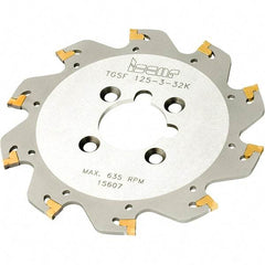 Iscar - Shank Connection, 0.059" Cutting Width, 7mm Depth of Cut, 32mm Cutter Diam, 3 Tooth Indexable Slotting Cutter - 0.63" Shank Diam, SGSF-W Toolholder, GSFN, GSFU Insert, Right Hand Cutting Direction - USA Tool & Supply