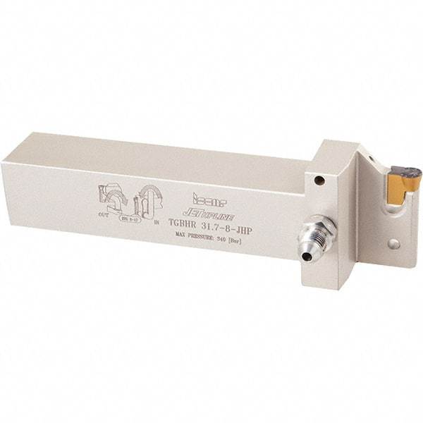 Iscar - External Thread, 0.98" Max Depth of Cut, 7" OAL, Right Hand Indexable Grooving Cutoff Toolholder - 1-1/4" Shank Height x 1-1/4" Shank Width, TAG Insert Style, TGBH Toolholder Style, Series Tang-Grip - USA Tool & Supply