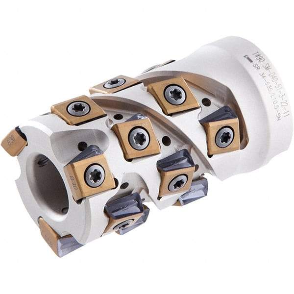 Iscar - 9 Inserts, 2" Cut Diam, 1" Arbor Diam, 1.41" Max Depth of Cut, Indexable Square-Shoulder Face Mill - 0/90° Lead Angle, 2.2" High, T490 LN.. 1306 Insert Compatibility, Through Coolant, Series Helitang - USA Tool & Supply