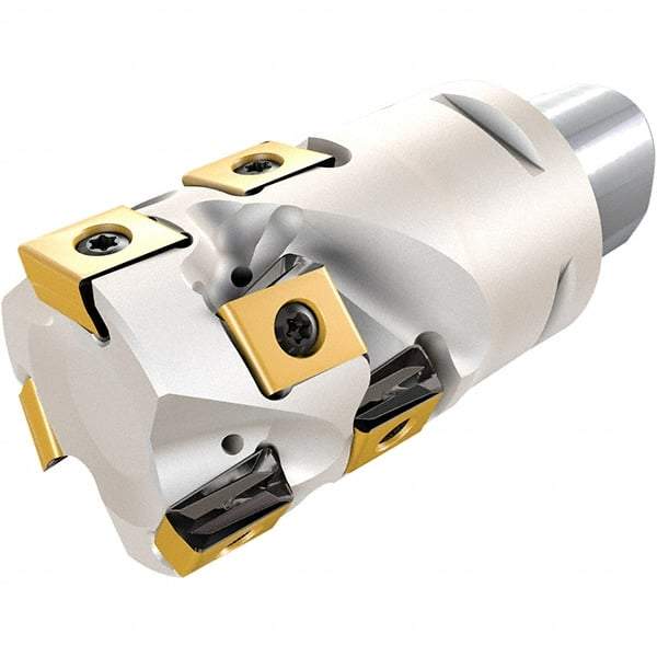 Iscar - 40mm Cut Diam, 12.5mm Max Depth of Cut, Indexable Square Shoulder Helical End Mill - T490 LN.. Inserts, C6 Modular Connection, 0° Lead Angle, Through Coolant, Series Helitang - USA Tool & Supply