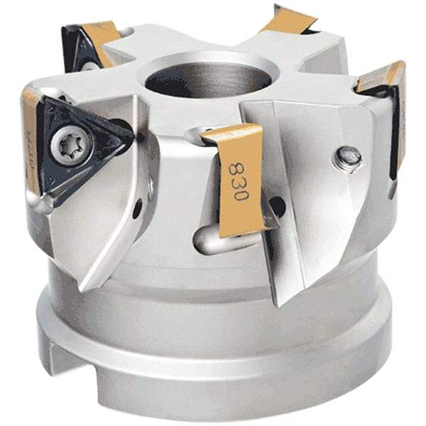 Iscar - 5 Inserts, 80mm Cut Diam, 27mm Arbor Diam, 13.5mm Max Depth of Cut, Indexable Square-Shoulder Face Mill - 0° Lead Angle, 50mm High, H690 TNKX 160610PNTR Insert Compatibility, Through Coolant, Series Helido - USA Tool & Supply