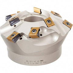 Iscar - 3.9" Cut Diam, 1-1/4" Arbor Hole, 0.94" Max Depth of Cut, 45° Indexable Chamfer & Angle Face Mill - 9 Inserts, T490 LN.. Insert, Right Hand Cut, Through Coolant, Series Helitang - USA Tool & Supply