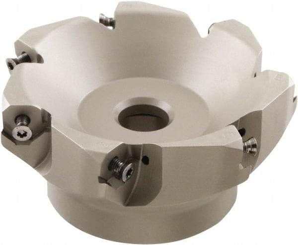 Iscar - 109.4mm Cut Diam, 32mm Arbor Hole, 4.6mm Max Depth of Cut, 50° Indexable Chamfer & Angle Face Mill - 7 Inserts, IQ845 SYHU 07.. Insert, Right Hand Cut, Through Coolant, Series DoveIQMill - USA Tool & Supply