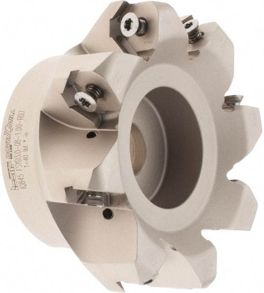 Iscar - 3.37" Cut Diam, 1" Arbor Hole, 0.18" Max Depth of Cut, 50° Indexable Chamfer & Angle Face Mill - 8 Inserts, IQ845 SYHU 07.. Insert, Right Hand Cut, Through Coolant, Series DoveIQMill - USA Tool & Supply