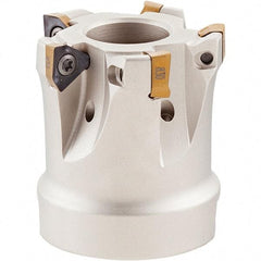 Iscar - 6 Inserts, 1-1/2" Cut Diam, 1/2" Arbor Diam, 0.2" Max Depth of Cut, Indexable Square-Shoulder Face Mill - 0° Lead Angle, 1-1/4" High, HM390 TCKT 0703PCTR Insert Compatibility, Through Coolant, Series HeliIQMill - USA Tool & Supply