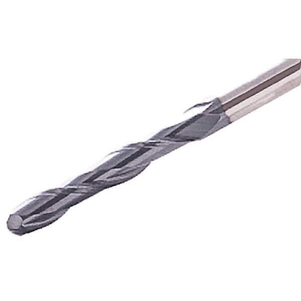 Iscar - 4mm Diam, 30mm LOC, 2 Flute Solid Carbide Ball End Mill - TiAlN Finish, Single End, 75mm OAL, 4mm Shank Diam, Spiral Flute - USA Tool & Supply