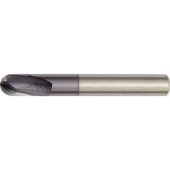 5 mm Dia. × 5 mm Shank × 5 mm DOC × 50 mm OAL, Carbide TiAlN, 2 Flute, 15°|CW Helix, Round, External , Ballnose End Mill - Exact Industrial Supply