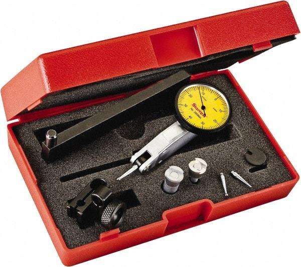Starrett - 0.8 mm Range, 0.01 mm Dial Graduation, Horizontal Dial Test Indicator - 1-1/4 Inch Yellow Dial, 0-40-0 Dial Reading - USA Tool & Supply