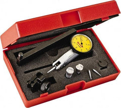 Starrett - 0.8 mm Range, 0.01 mm Dial Graduation, Horizontal Dial Test Indicator - 1-1/4 Inch Yellow Dial, 0-40-0 Dial Reading - USA Tool & Supply