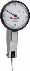 Starrett - 0.03 Inch Range, 0.0005 Inch Dial Graduation, Horizontal Dial Test Indicator - 1-1/4 Inch White Dial, 0-15-0 Dial Reading - USA Tool & Supply