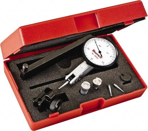 Starrett - 0.03 Inch Range, 0.0005 Inch Dial Graduation, Horizontal Dial Test Indicator - 1-9/16 Inch White Dial, 0-15-0 Dial Reading - USA Tool & Supply