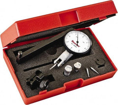 Starrett - 0.008 Inch Range, 0.0001 Inch Dial Graduation, Horizontal Dial Test Indicator - 1-9/16 Inch White Dial, 0-4-0 Dial Reading - USA Tool & Supply