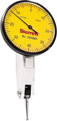 Starrett - 0.8 mm Range, 0.01 mm Dial Graduation, Horizontal Dial Test Indicator - 1-9/16 Inch Yellow Dial, 0-40-0 Dial Reading - USA Tool & Supply
