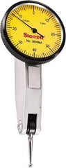 Starrett - 0.8 mm Range, 0.01 mm Dial Graduation, Horizontal Dial Test Indicator - 1-1/4 Inch Yellow Dial, 0-40-0 Dial Reading - USA Tool & Supply