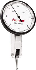 Starrett - 0.008 Inch Range, 0.0001 Inch Dial Graduation, Horizontal Dial Test Indicator - 1-9/16 Inch White Dial, 0-4-0 Dial Reading - USA Tool & Supply
