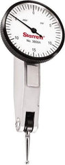 Starrett - 0.03 Inch Range, 0.0005 Inch Dial Graduation, Horizontal Dial Test Indicator - 1-9/16 Inch White Dial, 0-15-0 Dial Reading - USA Tool & Supply
