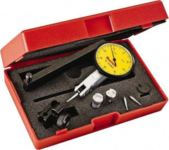 Starrett - 0.8 mm Range, 0.01 mm Dial Graduation, Horizontal Dial Test Indicator - 1-9/16 Inch Yellow Dial, 0-40-0 Dial Reading - USA Tool & Supply