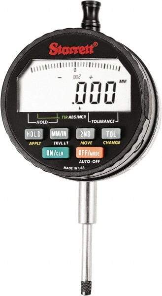 Starrett - 1" Max Measurement, 0.00005, 0.0001, 0.0005 & 0.001" Graduation, Electronic Drop Indicator - Accurate to 0.0001", Inch & Metric System, LCD Display - USA Tool & Supply