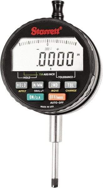 Starrett - 1" Max Measurement, 0.00005" Graduation, Electronic Drop Indicator - Accurate to 0.0001", Inch & Metric System, LCD Display - USA Tool & Supply