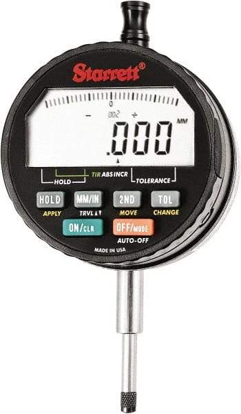 Starrett - 15mm Max Measurement, 0.00005, 0.0001, 0.0005 & 0.001" Graduation, Electronic Drop Indicator - Accurate to 0.0001", Inch & Metric System, LCD Display - USA Tool & Supply