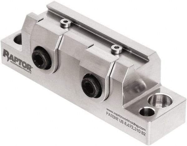 Raptor Workholding - 1-1/4" High x 1" Wide x 3-3/4" Long Vise Clamp - 3/8" Jaw Opening Capacity, 1/8" High x 2-1/2" Wide Jaw, For 4 & 5 Axis Workholding Systems - USA Tool & Supply
