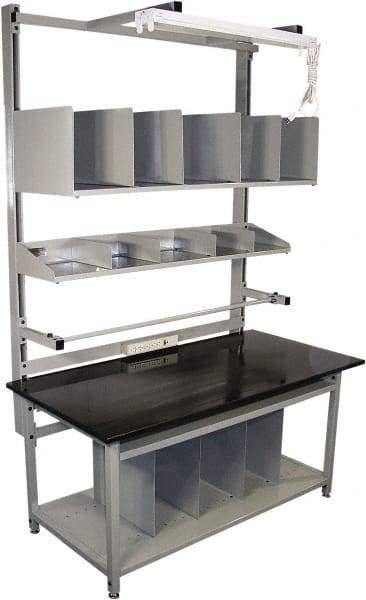 Proline - 72 Wide x 30" Deep x 36" High, Chem-Guard Workbench - Adjustable Height Legs, Gray - USA Tool & Supply