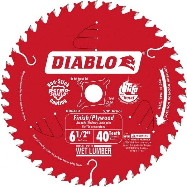 Freud - 6-1/2" Diam, 5/8" Arbor Hole Diam, 40 Tooth Wet & Dry Cut Saw Blade - Carbide-Tipped, Finishing Action, Standard Round Arbor - USA Tool & Supply