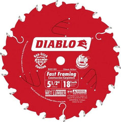 Freud - 5-1/2" Diam, 10mm Arbor Hole Diam, 18 Tooth Wet & Dry Cut Saw Blade - Carbide-Tipped, Framing Action, Standard Round Arbor - USA Tool & Supply