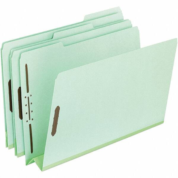 Pendaflex - 8-1/2 x 11", Letter Size, Green, Classification Folders with Top Tab Fastener - 25 Point Stock, Assorted Tab Cut Location - USA Tool & Supply